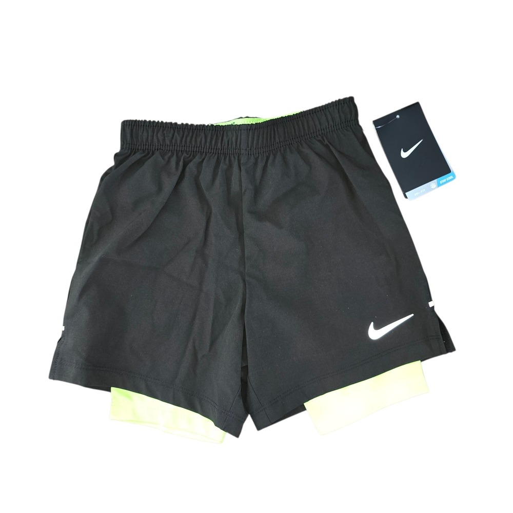 NEW Nike‎ Kids Dri-FIT Athletic Shorts Black Neon Green 5-5YRS